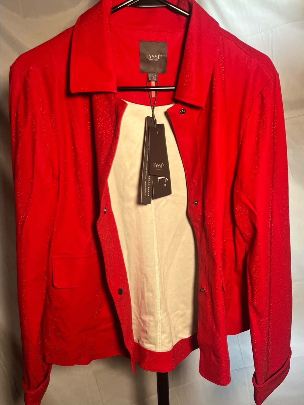 NWT Lysse Red Women’s Vegan Suede Jacket with Foil Shine